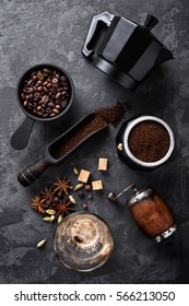 Coffee On Dark Stone Background