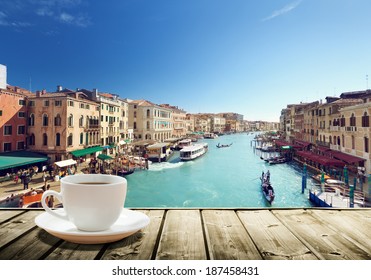 Coffee On Table And Venice In Sunset Time, Italy