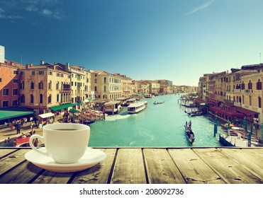 Coffee On Table And Venice In Sunset Time, Italy