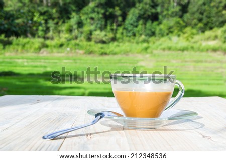  coffee on a wooden table.