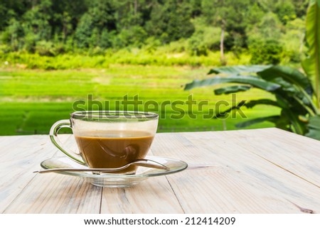 coffee on a wooden table.