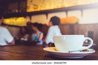 Coffee With People Meeting In Coffee Shop ,vintage Tone 