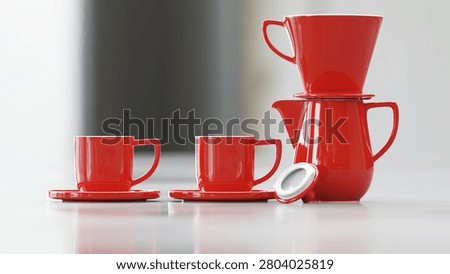 A coffee pot with filter and two cups. 3D illustration