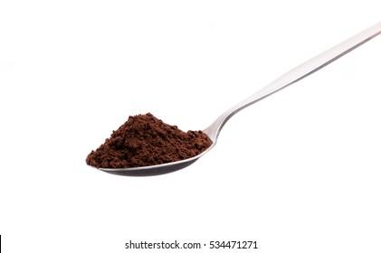 Coffee Powder On Spoon Isolated On White Background