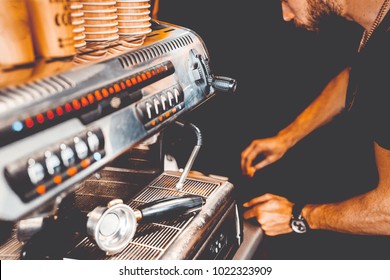 coffee is prepared in a coffee machine