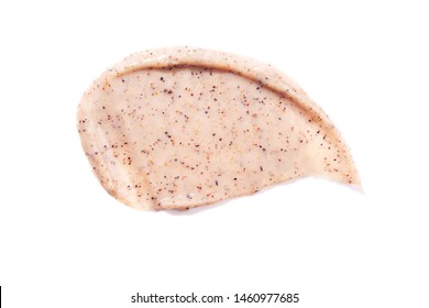 Coffee scrub smear isolated on white. Flat lay, top view.