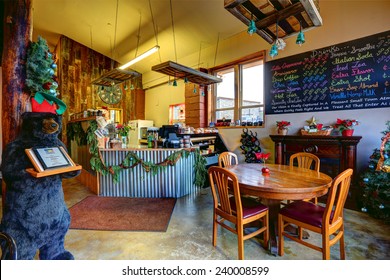 Coffee Shop Christmas Interior Design With Art Retro Decor. Cle Elum, Estern Washington. USA.