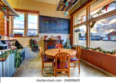 Coffee Shop Christmas Interior Design With Art Retro Decor. Cle Elum, Estern Washington. USA.