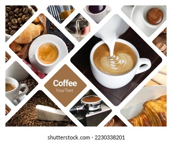 Coffee Shop Concept Photo Collage. Can be used for visual stand, display, brochures, flyer - Shutterstock ID 2230338201