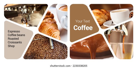 Coffee Shop Concept Photo Collage. Can be used for visual stand, display, brochures, flyer - Shutterstock ID 2230338205