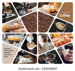 Coffee Shop Concept Photo Collage. Can be used for visual stand, display, brochures, flyer - Shutterstock ID 2230338207