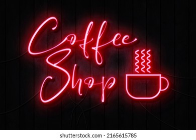 Coffee Shop Neon Sign on a Dark Wooden Wall - Shutterstock ID 2165615785