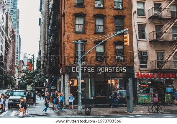 Coffee shop on\
the West side of New York\
City.