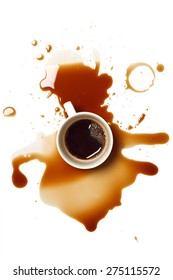 Coffee Spill Stain Accident Drop White Background Flat Lay