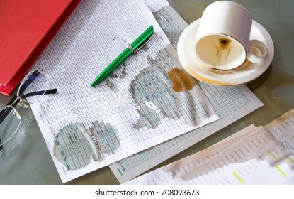 Coffee Spilled On The Desk While Working.