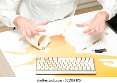 Coffee Spilled On Modern Keyboard