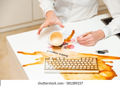 Coffee Spilled On Modern Keyboard