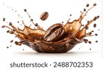 Coffee Splash with Coffee Beans Isolated on White Background