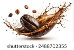 Coffee Splash with Coffee Beans Isolated on White Background