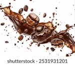 coffee splash with coffee beans isolated on white background