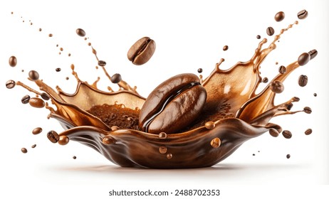 Coffee Splash with Coffee Beans Isolated on White Background - Powered by Shutterstock