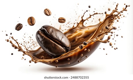 Coffee Splash with Coffee Beans Isolated on White Background - Powered by Shutterstock