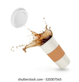 Coffee splash in paper cup isolated