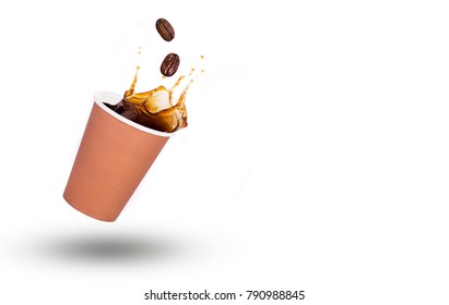 Coffee Splash In Paper Coffee Cup Isolated