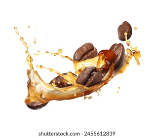 Coffee splash and roasted beans in air on white background - Powered by Shutterstock