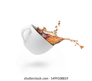 Coffee Splash In White Cup Isolated