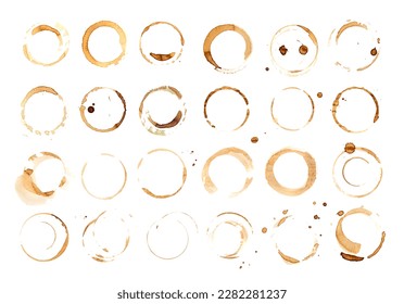 Coffee Stain Isolated, Coffe Wet Stamp, Mug Bottom Round Mark, Spilled Coffee Circle Stain Texture Set on White Background - Powered by Shutterstock