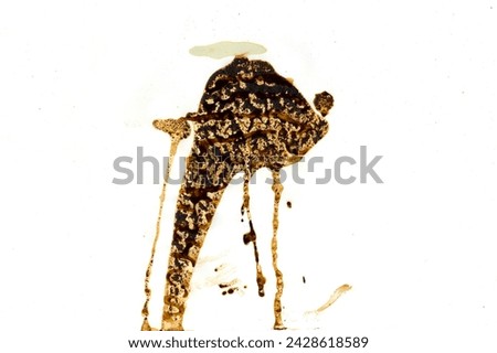 A coffee stain on a white background, brown coffee fleck, color photo