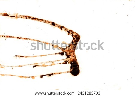 A coffee stain on a white background for text, coffee fleck, brown blotch, white and brown photo