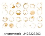 Coffee stains isolated on white background. Coffee prints.Round stain isolated, cafe stain fleck drink beverage. Coffee and Tea Stains cup rings. round trace of spilled coffee. Mockup. Copy space