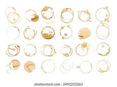 Coffee stains isolated on white background. Coffee prints.Round stain isolated, cafe stain fleck drink beverage. Coffee and Tea Stains cup rings. round trace of spilled coffee. Mockup. Copy space - Powered by Shutterstock