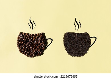 Coffee Or Tea Cup Choice Concept. Copy Space, Yellow Background.