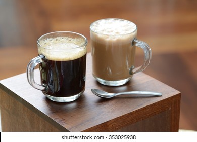 Coffee And Teh Tarik In A Glass Cup