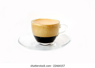 Coffee in a transparent mug on a white background