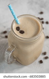 Coffee Vanilla Protein Shake Smoothie In Mason Jar