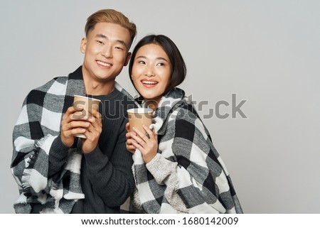 Coffee young people warm plaid family