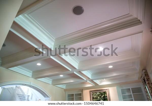 Coffered Ceiling Natural Light Large Windows Stock Photo