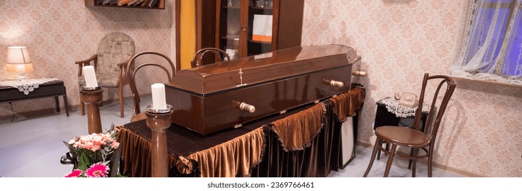 coffin of the dead in the room
