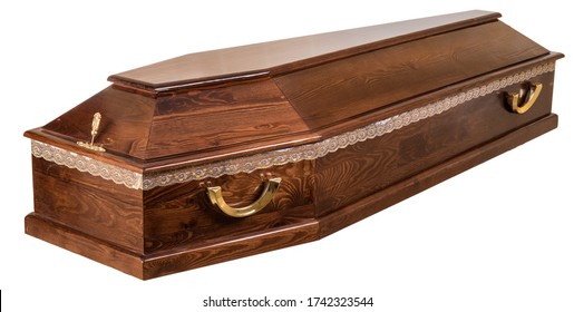 Coffin made of wood. Isolated on a white background.