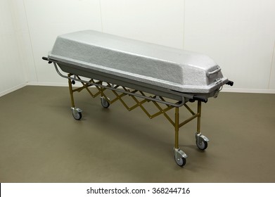 A Coffin To Transport A Dead Body In A Morgue