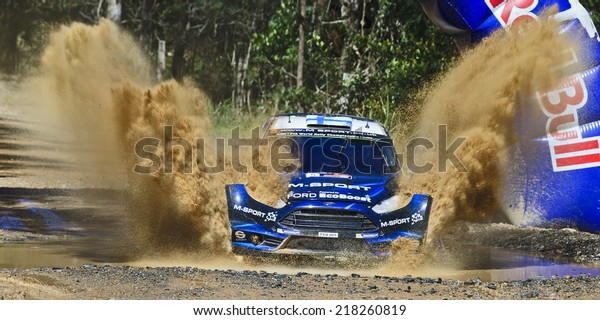 COFFS HARBOUR,\
AUSTRALIA - SEP 14: Finnish crew M. HIRVONEN J. LEHTINEN M-Sport\
World Rally in a Ford Fiesta RS WRC 2014 race in Coffs Harbour ,\
Australia on 14 September 2014\

