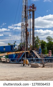 Cogan Station, PA, USA - July 14, 2011: Marcellus Shale Gas Drilling Rig During Construction Of A Well In Northern Pennsylvania.