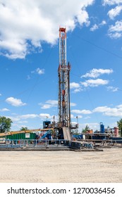 Cogan Station, PA, USA - July 14, 2011: Marcellus Shale Gas Drilling Rig During Construction Of A Well In Northern Pennsylvania.