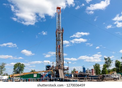 Cogan Station, PA, USA - July 14, 2011: Marcellus Shale Gas Drilling Rig During Construction Of A Well In Northern Pennsylvania.