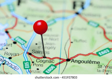 Cognac Pinned On A Map Of France
