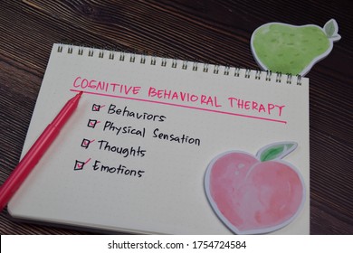 Cognitive Behavioral Therapy write on a book with keywords isolated wooden table. - Shutterstock ID 1754724584